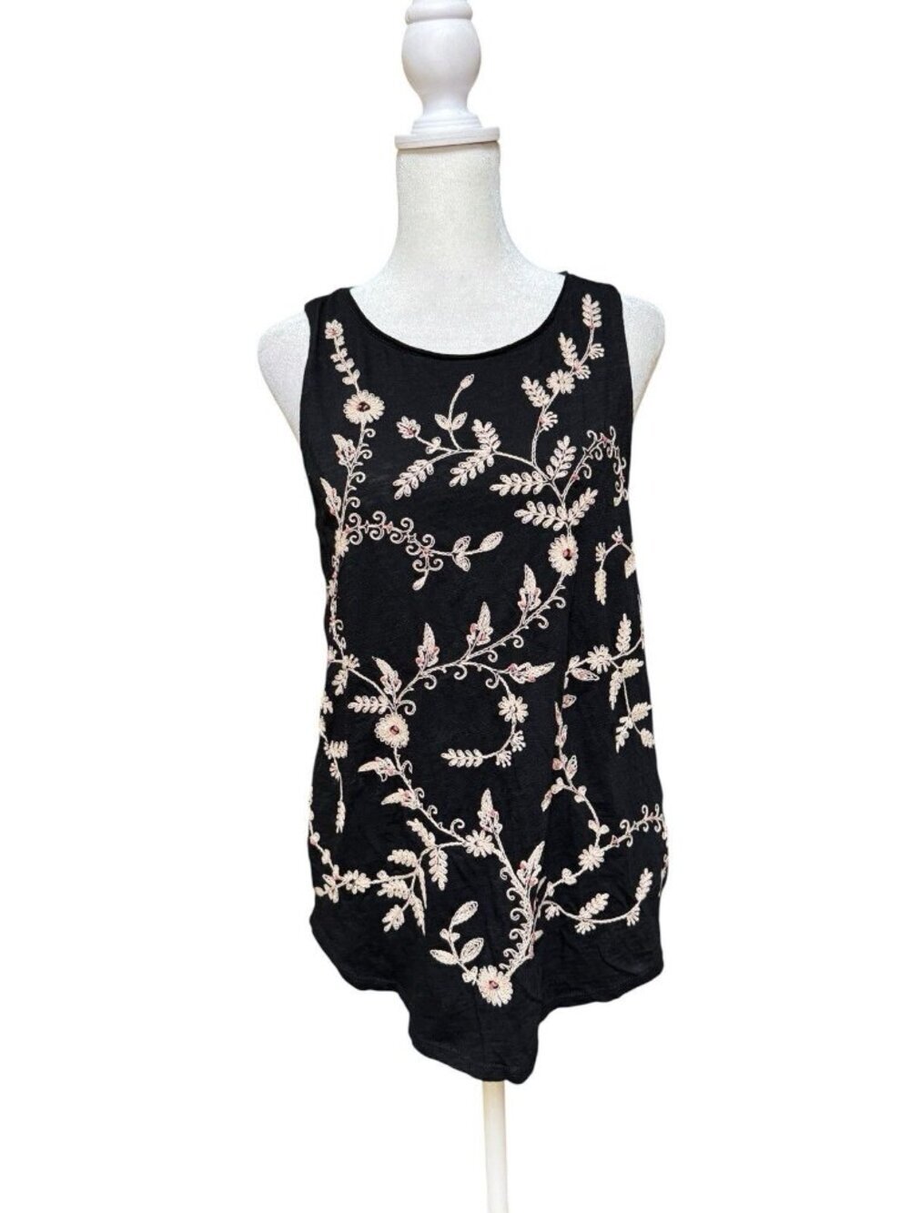 Lucky Brand Embroidered Tank Top Womens Small Black Floral Boho